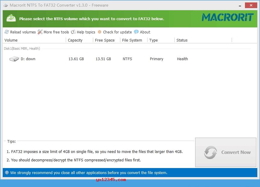 ntfs转fat32分区格式转换器_Macrorit Free NTFS to FAT32 Converter
